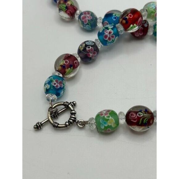 Multicolor Floral Glass Beaded Necklace Toggle Closure 24" - Picture 8 of 12
